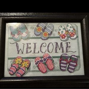 Framed Welcome Cross-Stitch Art with Flip Flops
